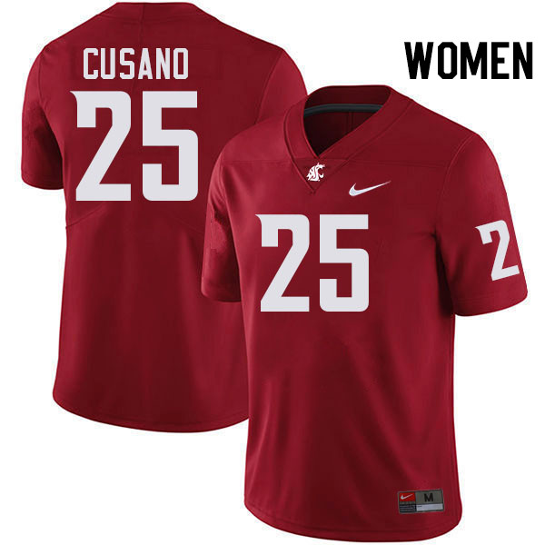 Women #25 Frank Cusano Washington State Cougars College Football Jerseys Stitched-Crimson